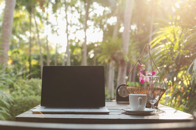 Close-up of coffee cup on table