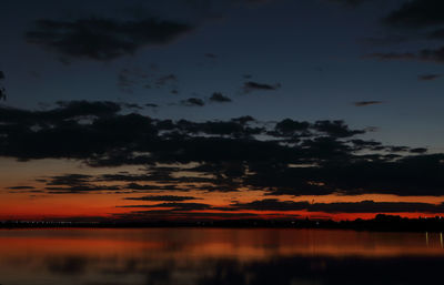 Reflection of clouds in sea at sunset