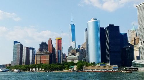 City skyline with river in background