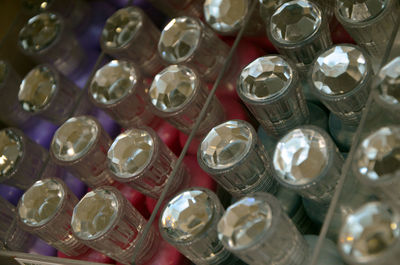 Full frame shot of glass bottles