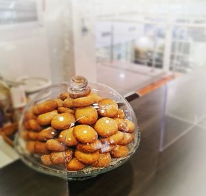 Close-up of dessert in glass on table