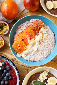 High angle view of breakfast on table