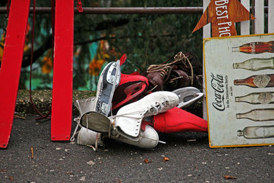 High angle view of shoes on floor