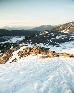 Scenic view of snow covered mountain against sky