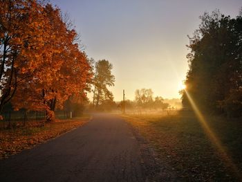 Road amidst trees against sky during autumn