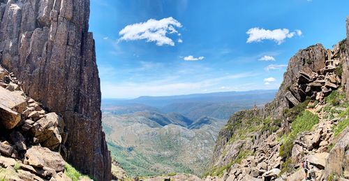 Panoramic view of landscape and mountains against sky