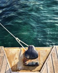 High angle view of a bollard on a dock