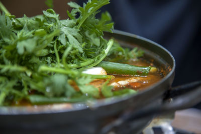 Close-up of fish stew in bowl