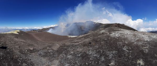 Panoramic view of volcanic mountain against sky