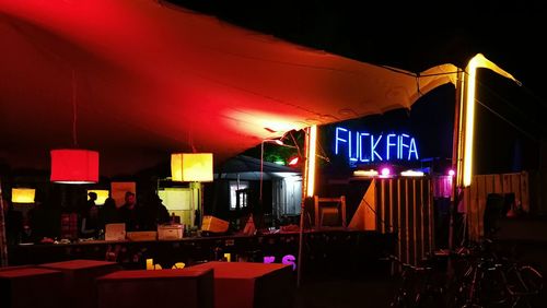 Illuminated restaurant at night