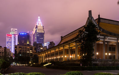 Illuminated buildings at night