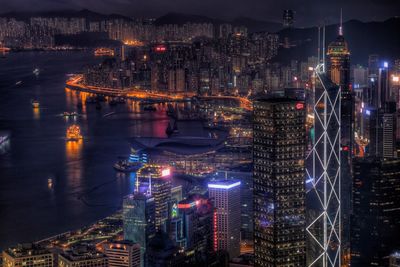 Aerial view of city at night