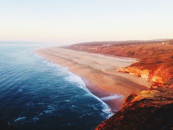 Scenic view of sea against clear sky during sunset