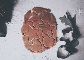 High angle view of cookies on table