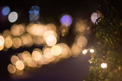 Defocused image of illuminated lights at night