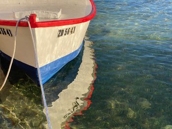 High angle view of ship moored in sea