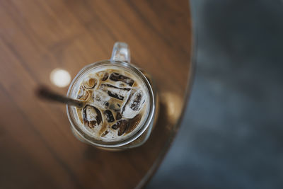 High angle view of iced coffee  on table