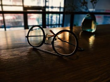 Close-up of eyeglasses on table
