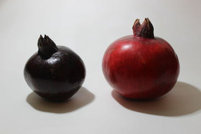 Close-up of apples on table against white background