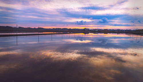 Scenic view of lake against sky during sunset