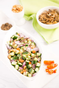 High angle view of salad in bowl