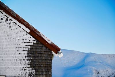 Low angle view of icicles against clear sky