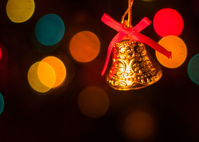 Close-up of illuminated christmas tree at night