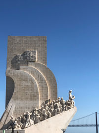 Low angle view of statue against clear blue sky