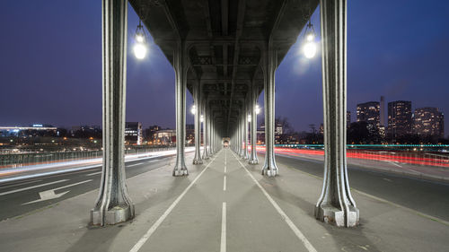 Light trails on road at night