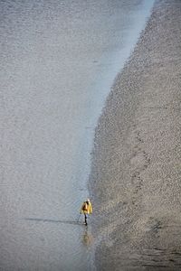 High angle view of person walking on shore at beach