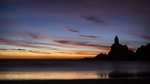 Scenic view of sea against orange sky