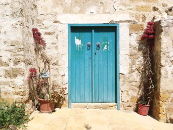 Closed door of house