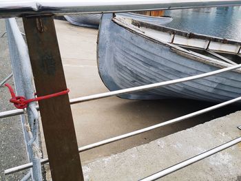 High angle view of metal structure in water