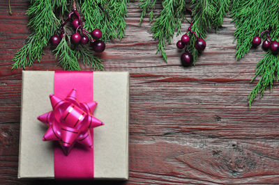 Close-up of christmas gift on table