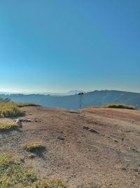 Scenic view of field against clear blue sky