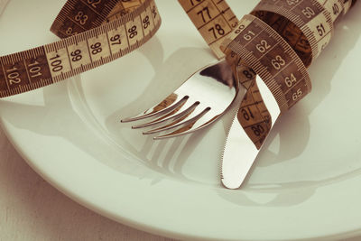 High angle view of dessert on table