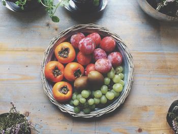 High angle view of fruits in bowl on table