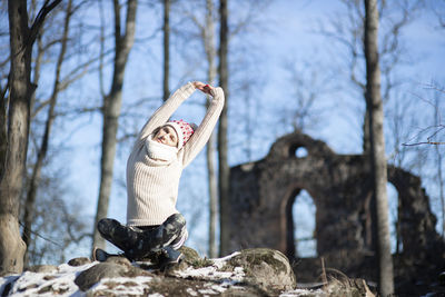 Yoga outdoor. happy woman doing yoga exercises. yoga meditation in nature. concept of health.