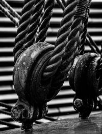 Close-up of rope tied to metal