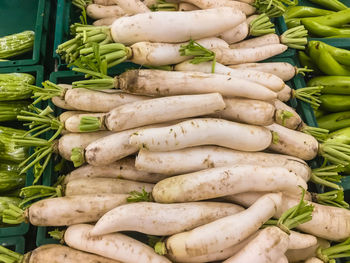 High angle view of vegetables for sale at market stall