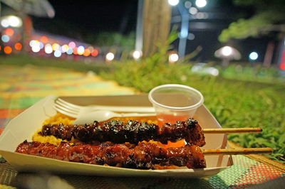 Close-up of food served on table at restaurant