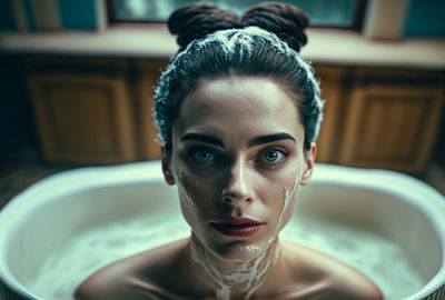 Close-up of young woman in bathroom