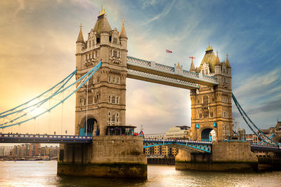 View of bridge over river against cloudy sky