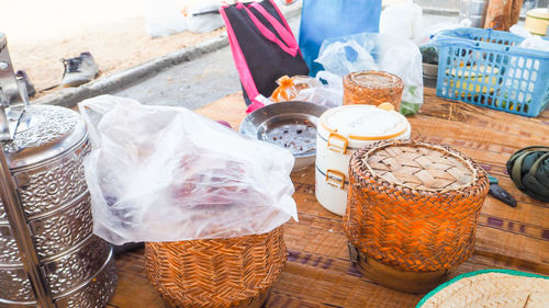 Close-up of drink served on table at market stall