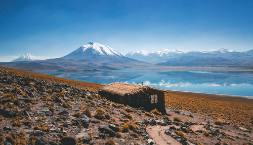 Scenic view of snowcapped mountains against sky