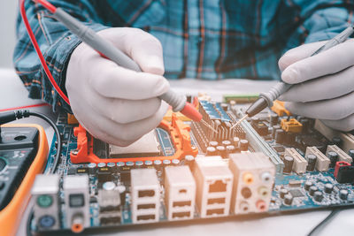 Close-up of hands working