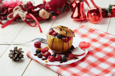 Close-up of dessert on table