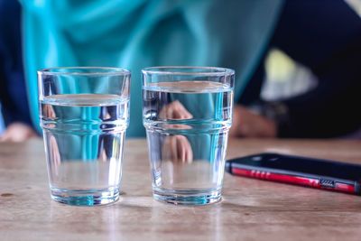 Close-up of water in glass on table