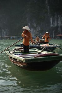 Boat sailing in river