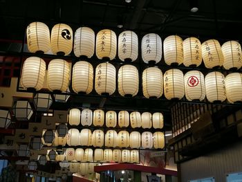 Low angle view of lanterns hanging in store